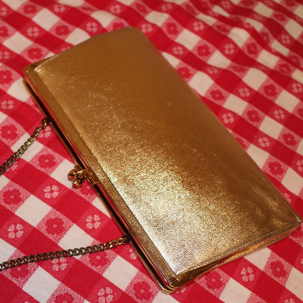 Ande Vintage Gold Metallic  Cocktail Clutch Purse with chian handle